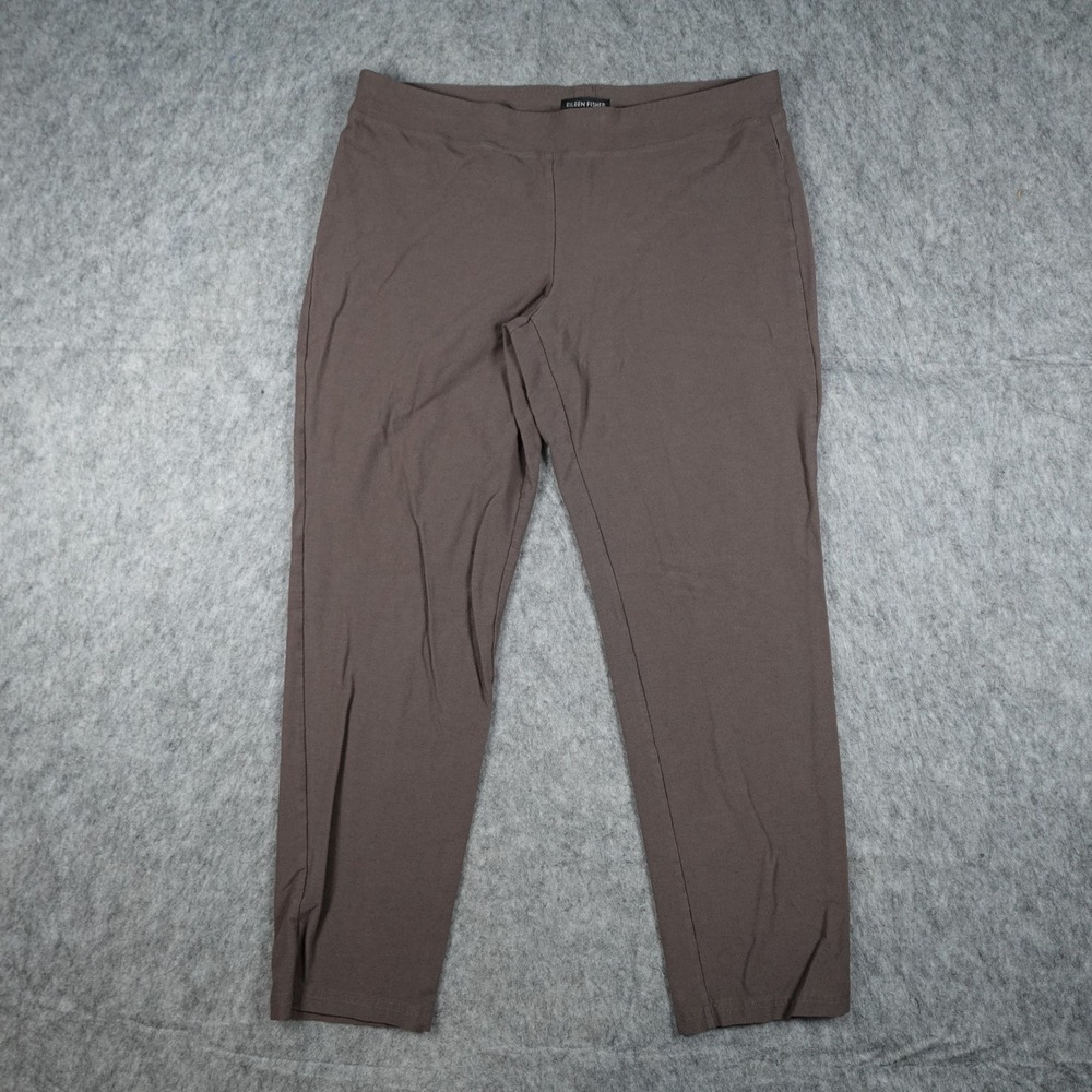 Eileen Fisher Pant Women Medium Brown Crepe Pull On Stretch Tapered Leg Ankle